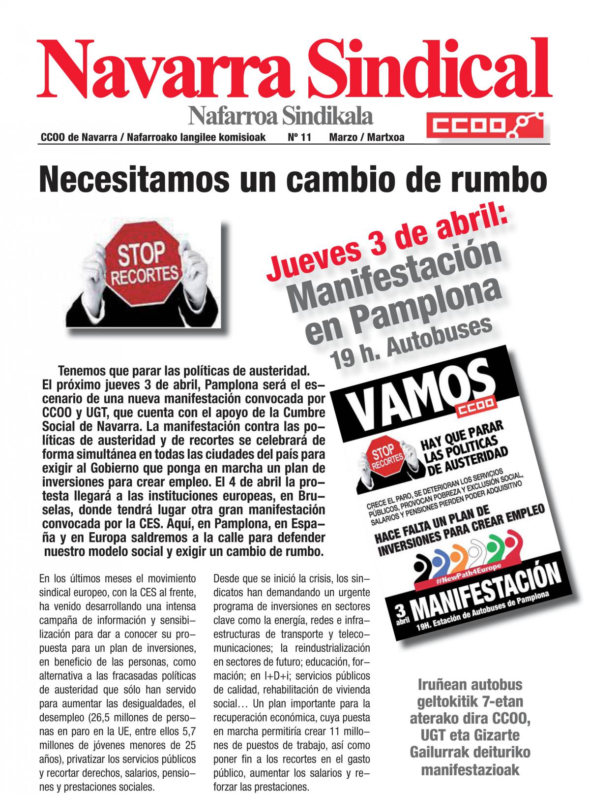 Necesitamos un cambio de rumbo. 3 de abril, manifestación en Pamplona