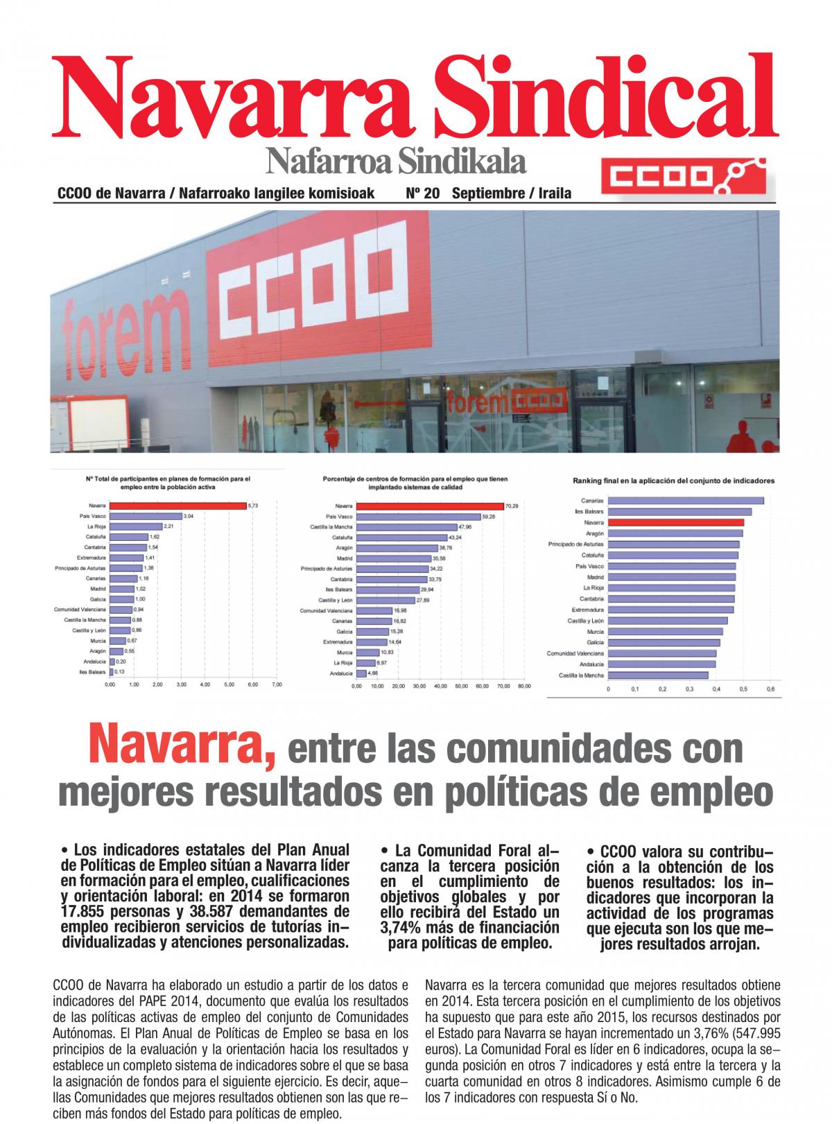 Navarra, entre las comunidades con mejores resultados en políticas de empleo