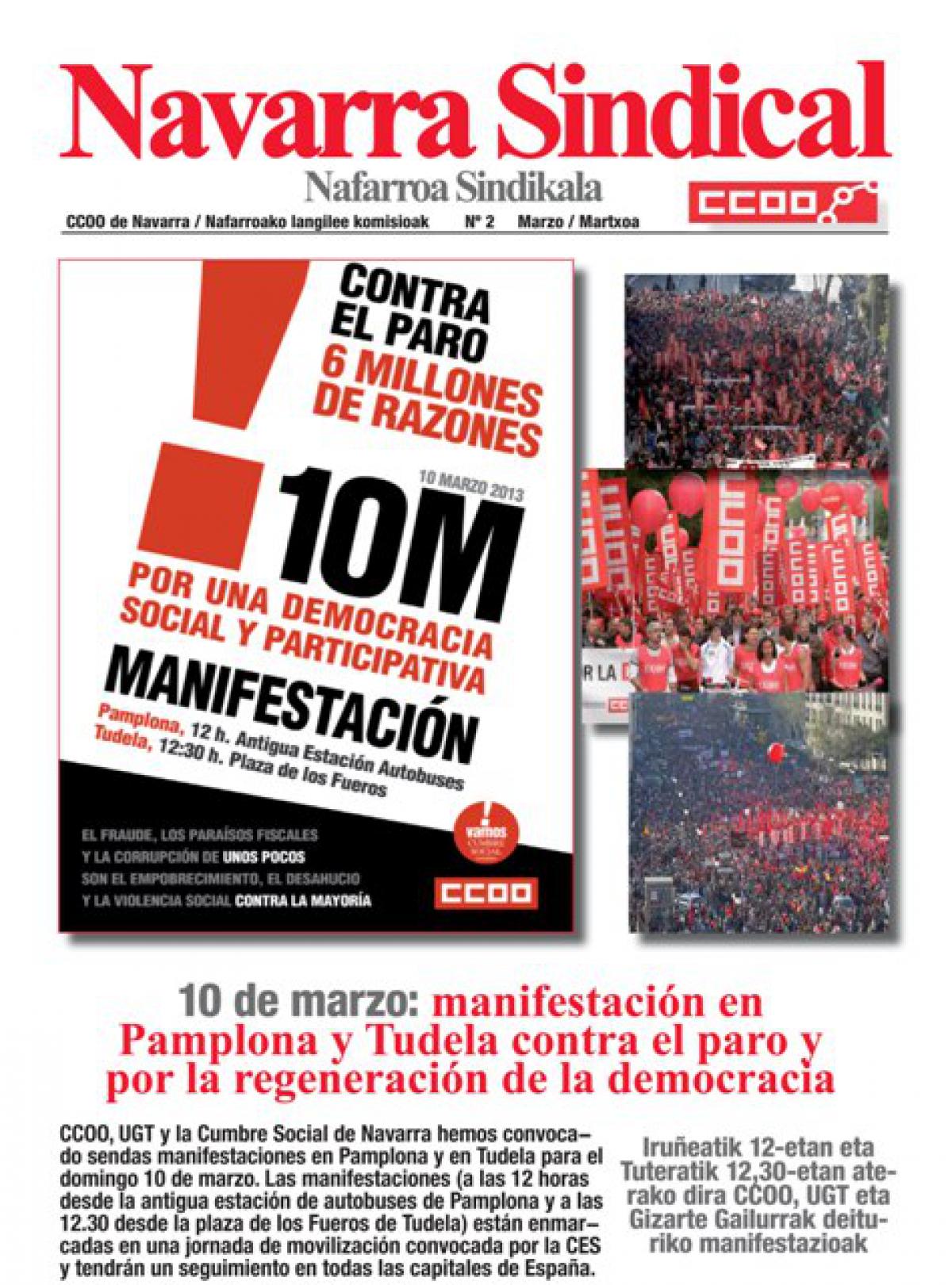 10 de marzo: manifestación en Pamplona y Tudela contra el paro y por la regeneración de la democracia