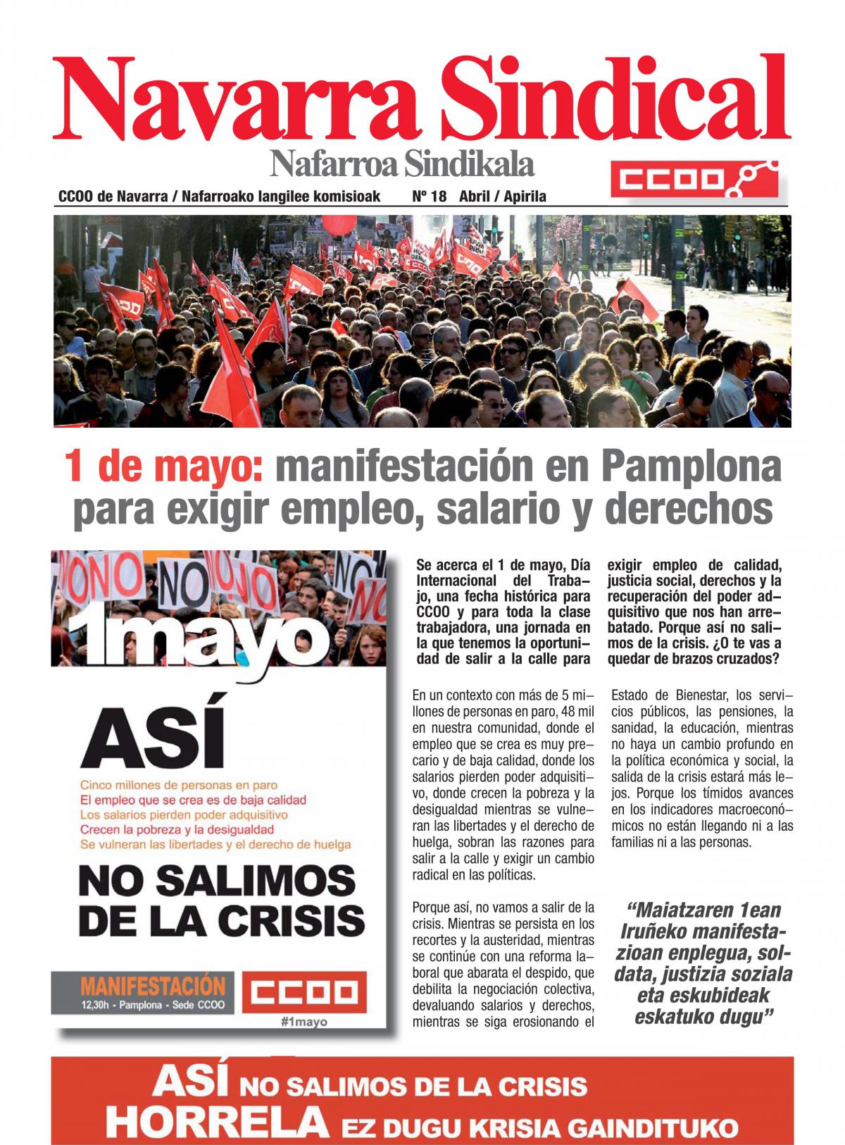 1 de mayo: manifestación en Pamplona para exigir empleo, salario y derechos